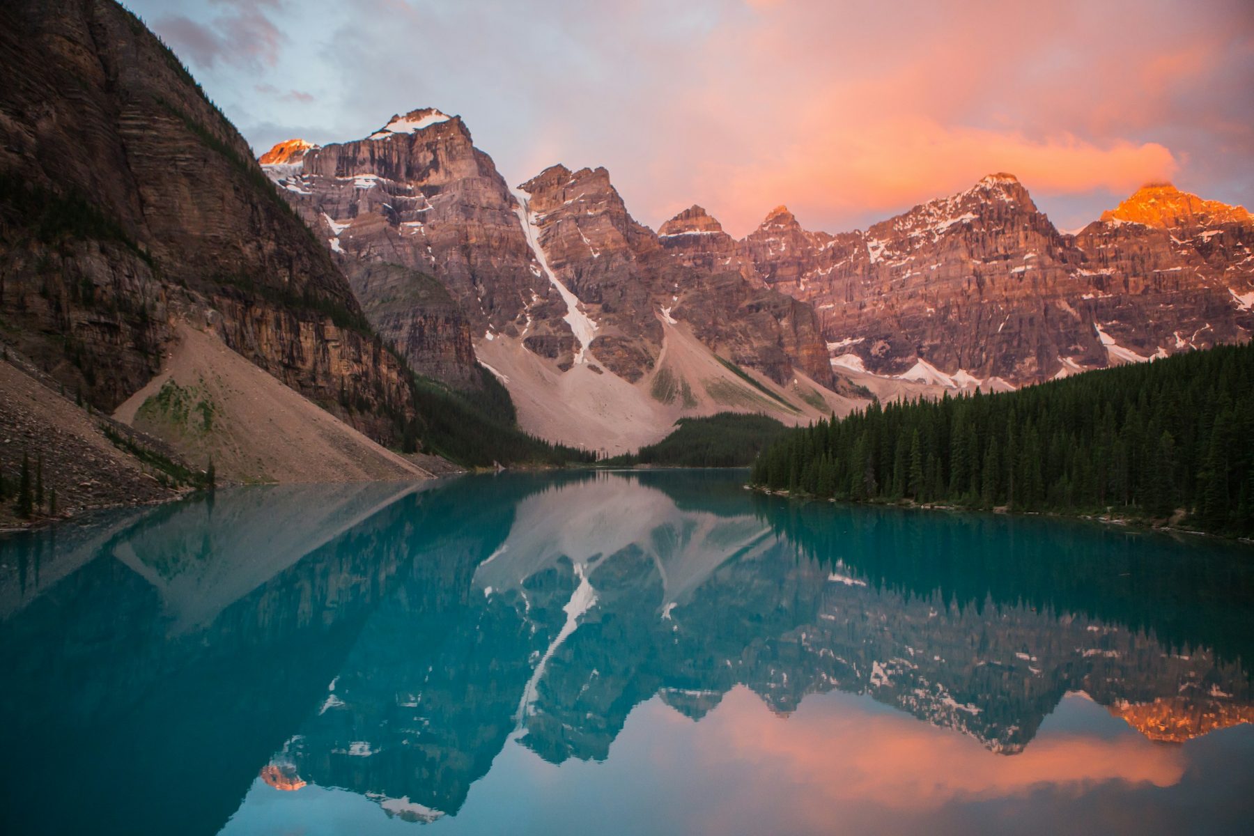 Moraine Lake at sunset, Alberta